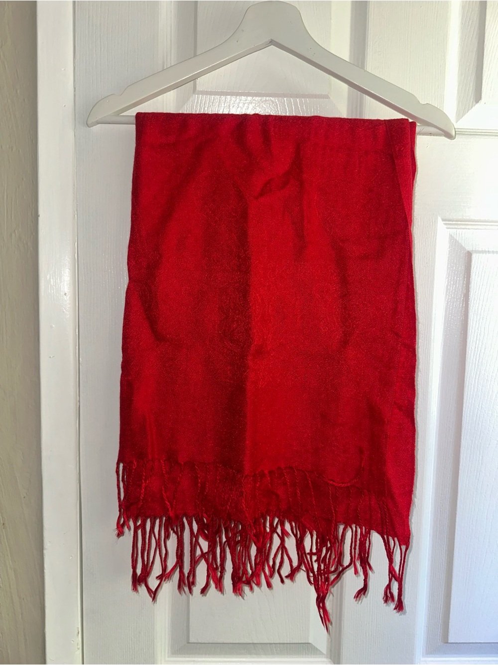 Red Fringe Scarf - Bold Knit Wrap